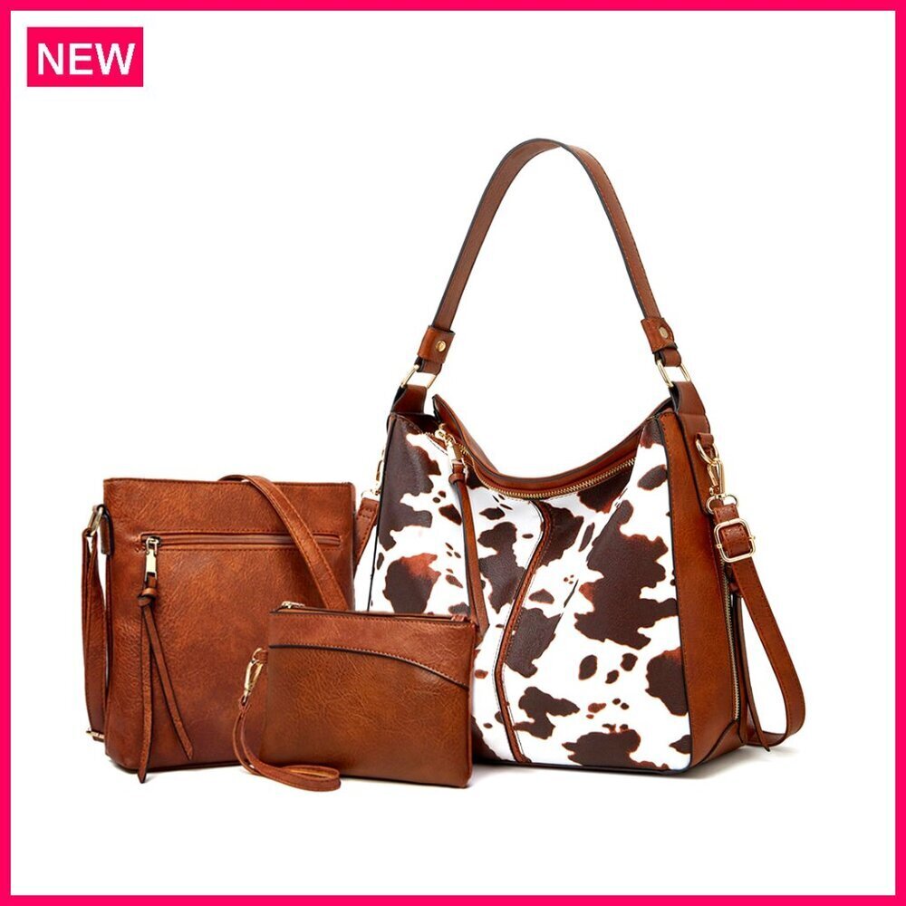 3-Piece Leather Tote Crossbody Bag Set with Wallet for Women